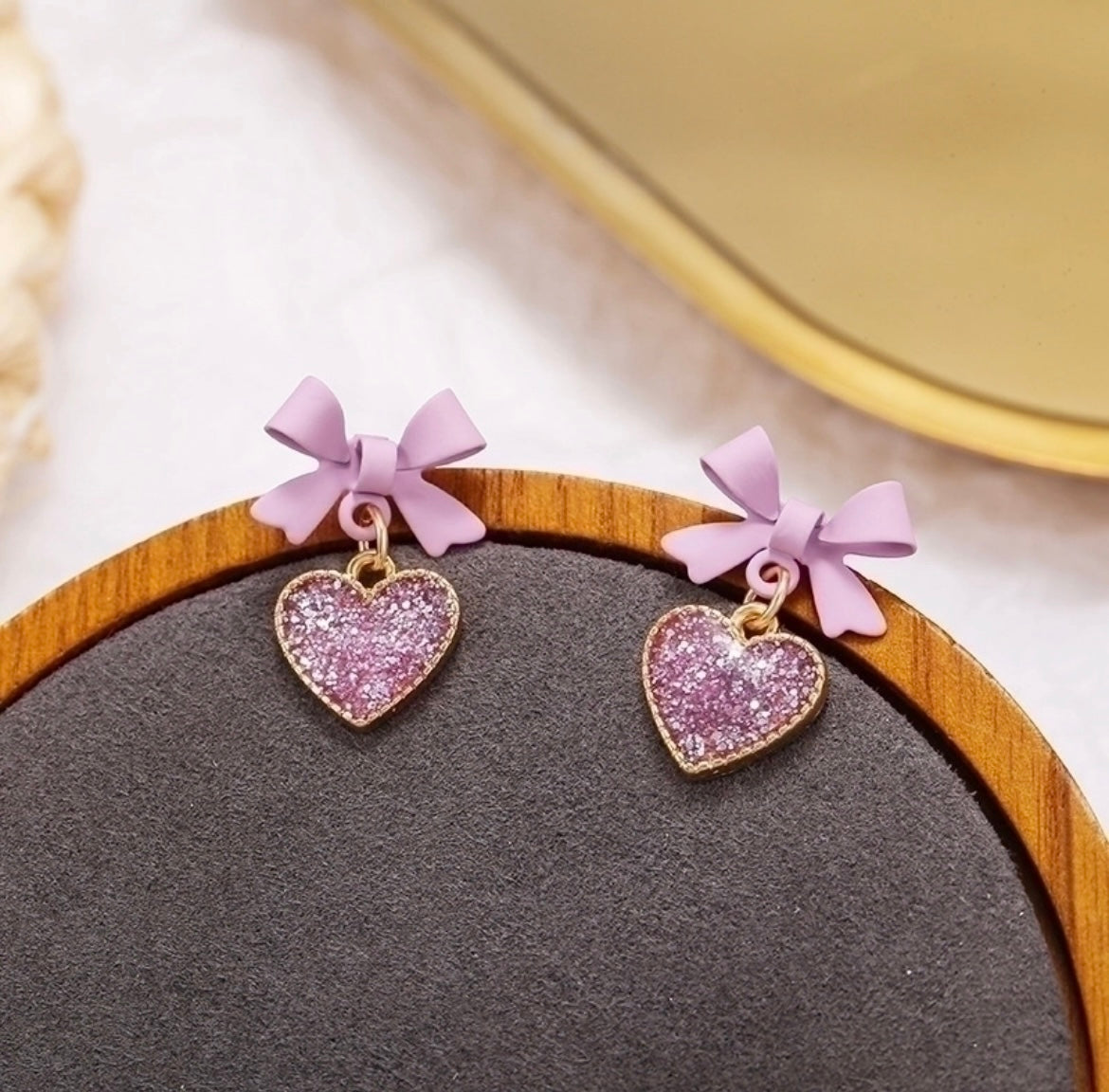 Aretes Moño Corazón Lila